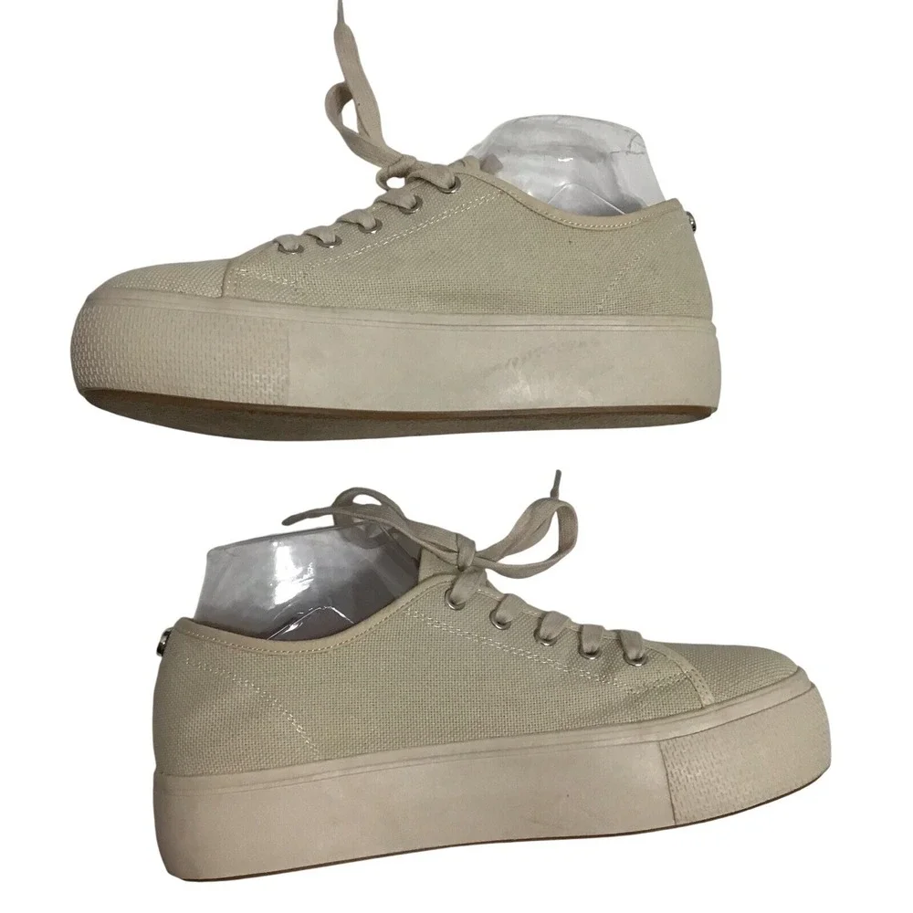 Steve‎ Madden Platform Canvas Sneakers Tan Beige Lace Up Low Top Men Size